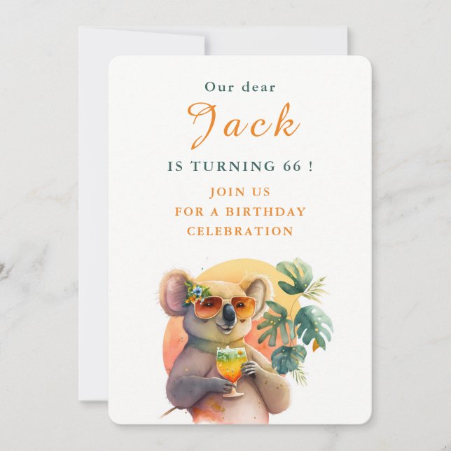 Watercolor Koala - Cartão de Convite de Aniversári (Frente)