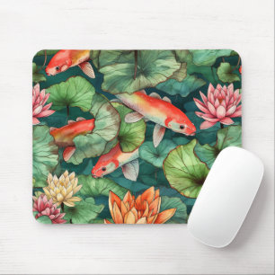 Watercolor Koi e Water Lily Mousepad