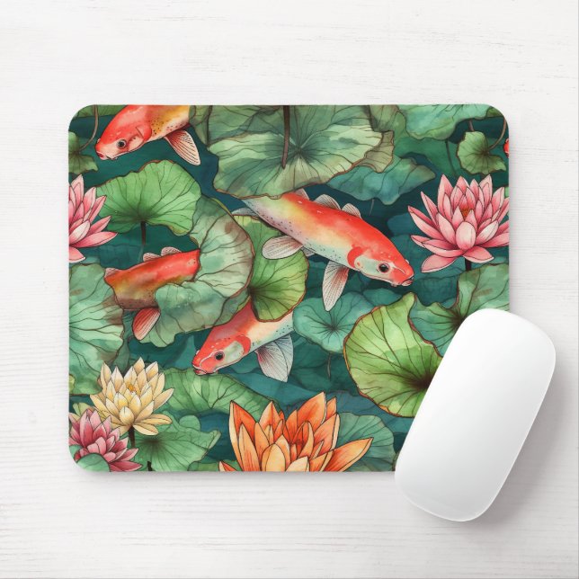 Watercolor Koi e Water Lily Mousepad (Com mouse)