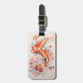 Watercolor Koi Japonês E Etiqueta De Bagagem Flora