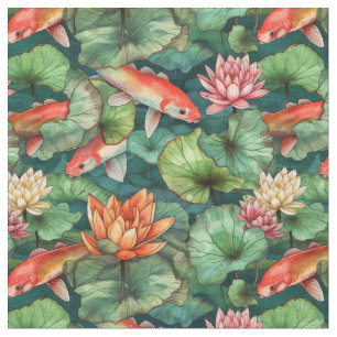 Watercolor Koi & Water Lily Tecido