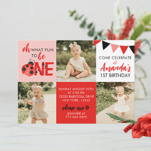 Watercolor Ladybug 3 Foto Convite de Aniversário