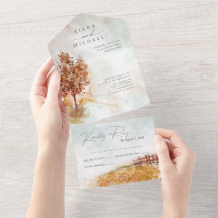 Watercolor Landscape Wedding Autumn Dourado ID786