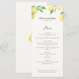Watercolor Lemon Foliage Elegant Wedding Menu