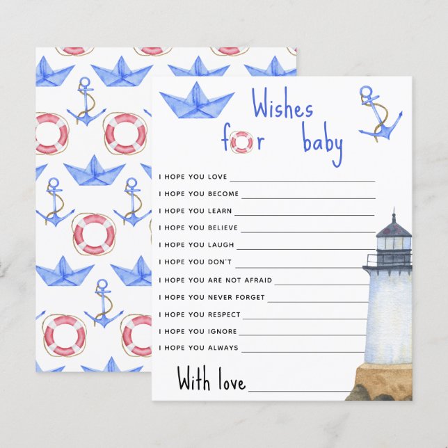 Watercolor Lighthouse - Wishes for baby (Frente/Verso)