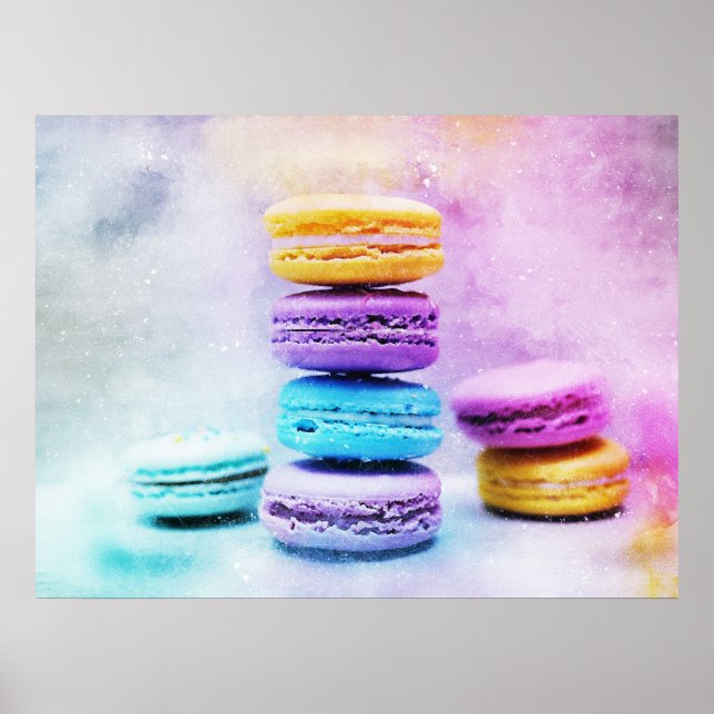 Watercolor Macaroon Macaron Bakery Poster (Frente)