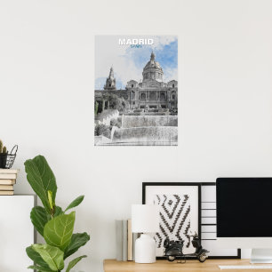 Watercolor Madrid Skyline Poster - Espanha Citysca
