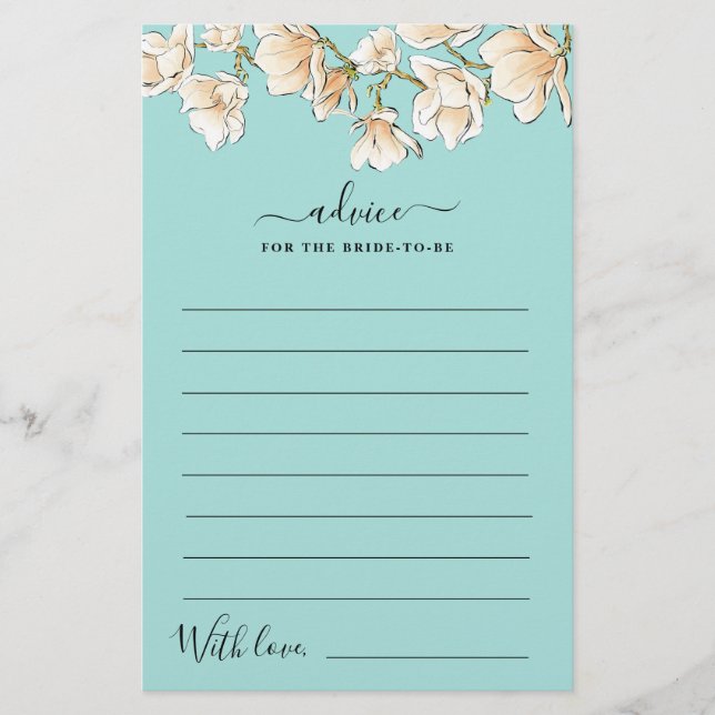 Watercolor Magnolia Advice for Bride Card (Frente)