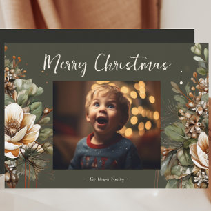 Watercolor Magnolia Garland - Cartão de Férias Bot