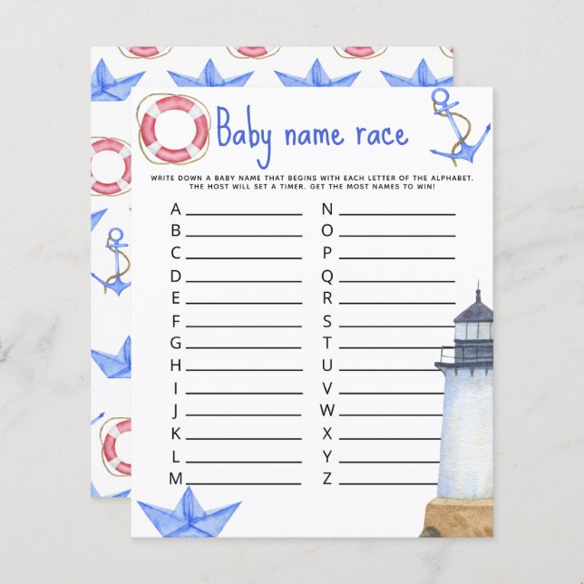 Watercolor Marine - Baby name race game (Frente/Verso)