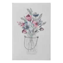 Watercolor Mason Jar Com Flores, Arte Floral De Pa