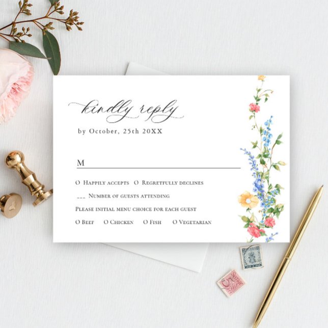 Watercolor Meadow Wildflower Bohemian Wedhén RSVP (Criador carregado)