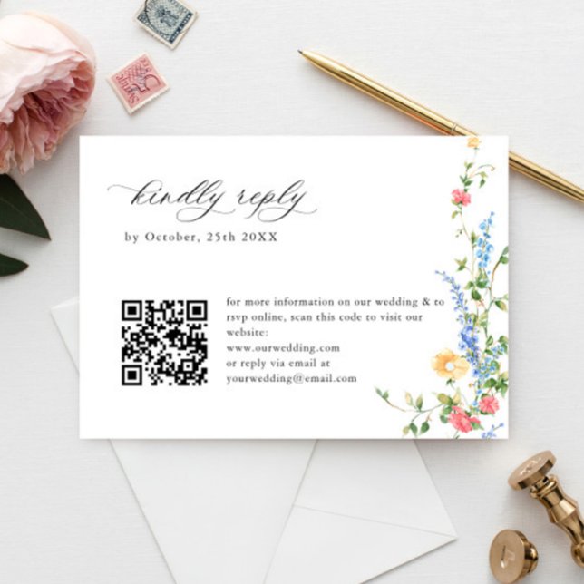 Watercolor Meadow Wildflower Bohemian Wedhén RSVP (Criador carregado)