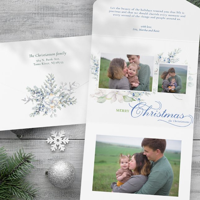 Watercolor Merry Christmas Script Juniper 3-Photo (Criador carregado)