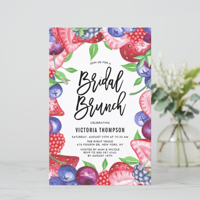 Watercolor Mix Berries Summer Bridal Brunt (Em pé/Frente)