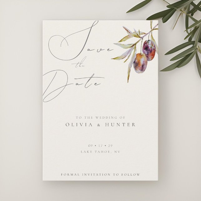 Watercolor Olive Branch Wedding Salvar o Cartão de (Criador carregado)