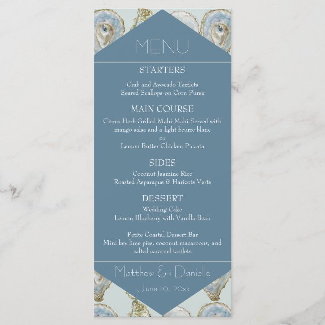 Watercolor Oysters Wedding Flat Menu (Frente)