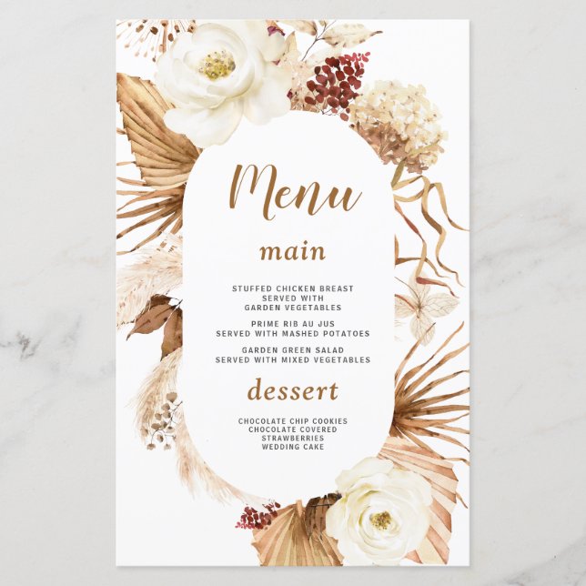 Watercolor Pampas Grass Ivory Floral Menu (Frente)