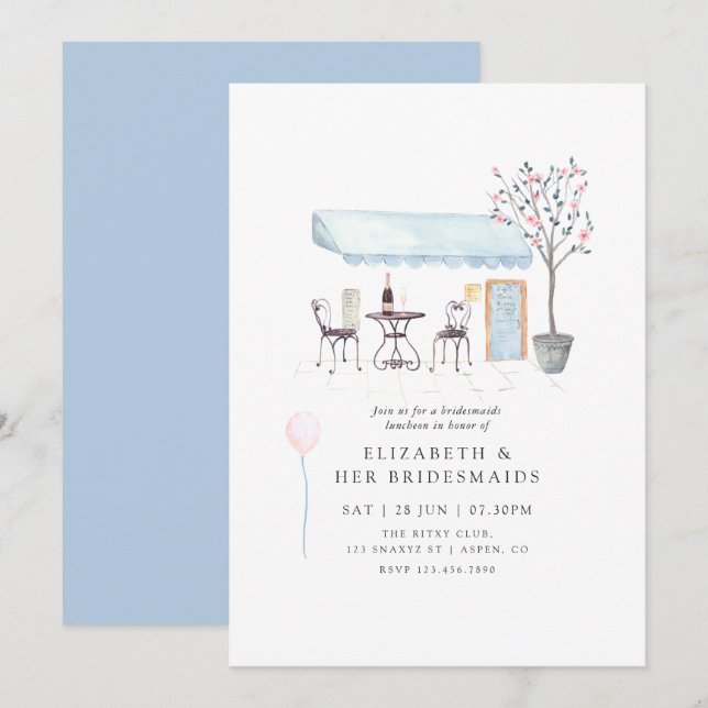 Watercolor Paris Bridal Lunchey Convite (Frente/Verso)