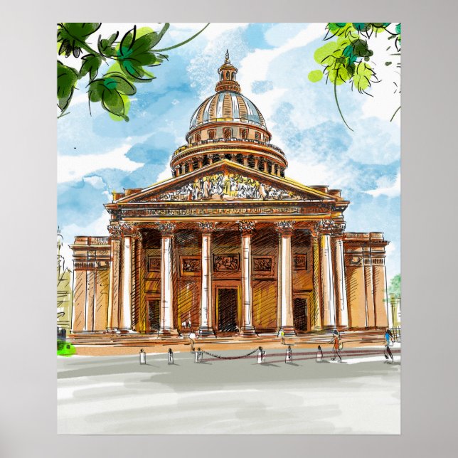 Watercolor Paris Pantheon Sketon - Poster (Frente)