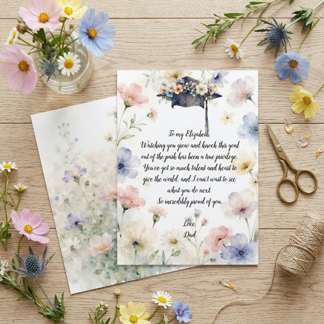 Watercolor Pastel Floral Graduation Cap Poem Card (Criador carregado)
