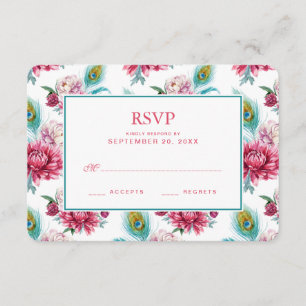Watercolor Peacock & Red Floral - RSVP de Casament