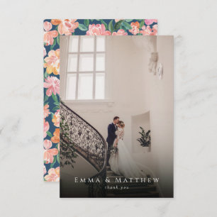 Watercolor Peony Floral Casamento Foto Obrigado