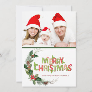 Watercolor PineTree Branches Foto Feliz Natal