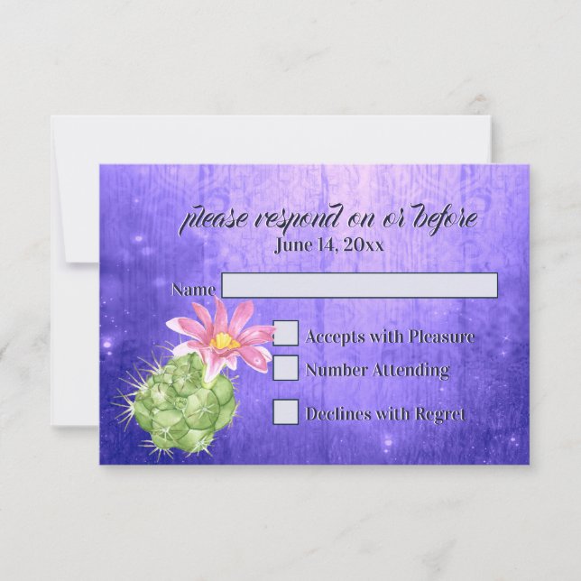 Watercolor Pink Blooming Cactus Weding RSVP (Frente)