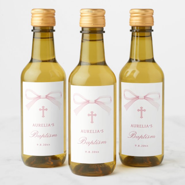 Watercolor Pink Bow Baptism Small (Garrafas)