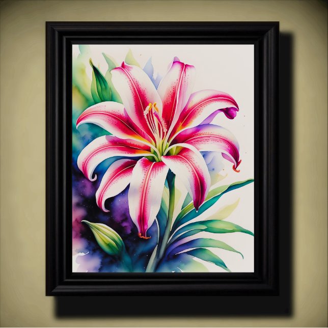 Watercolor Pink e White Stargazer Lily Poster (Criador carregado)