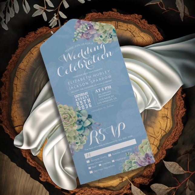 Watercolor Plant Succulent Blue Weding RSVP (Criador carregado)