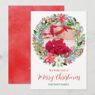 Watercolor Poinsettia Cartões com fotos de Natal