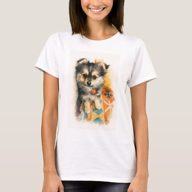 Watercolor Pomchi Puppy T-Shirt (Frente)