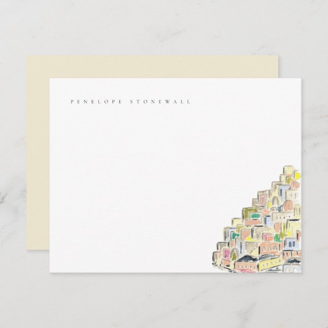 Watercolor Positano Itália Cartão de Nota Pessoal (Frente/Verso)