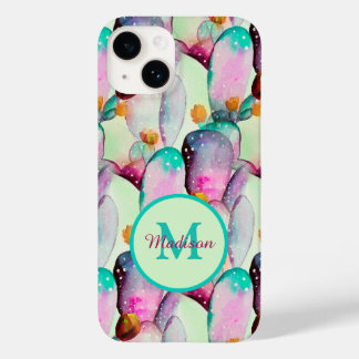 Watercolor Prickly Pear Cactus Flowers Monogrammed
