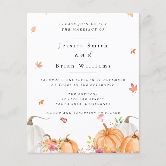 Watercolor Pumpkins Wedding Flyer (Frente)