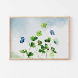 Watercolor Quatro Folha Clover Art Impressão