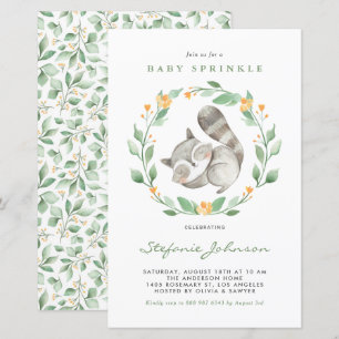 Watercolor Raccoon Greenery Baby Sprinkle Invite
