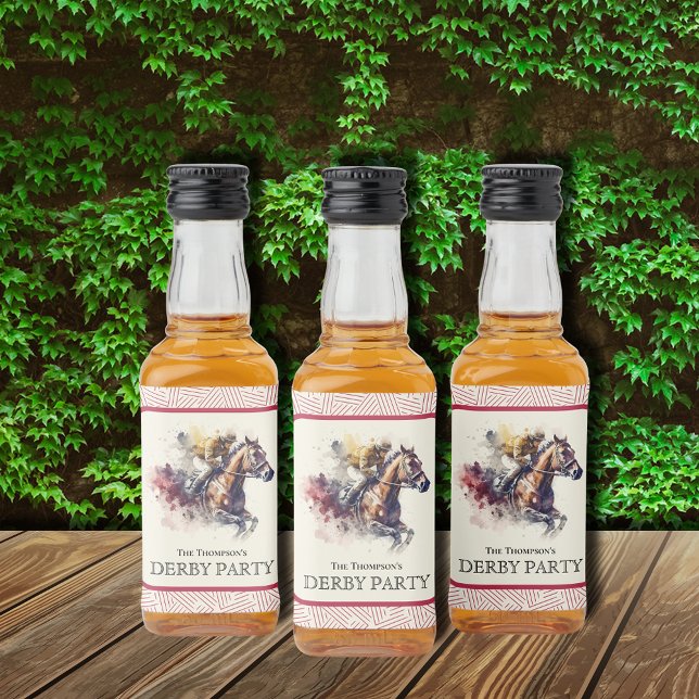 Watercolor Racecavalo Derby Red (Watercolor Racehorse Derby Red Liquor Bottle Labels)