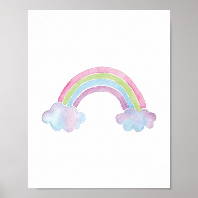 Watercolor Rainbow Cloud Baby Nursery Poster (Frente)