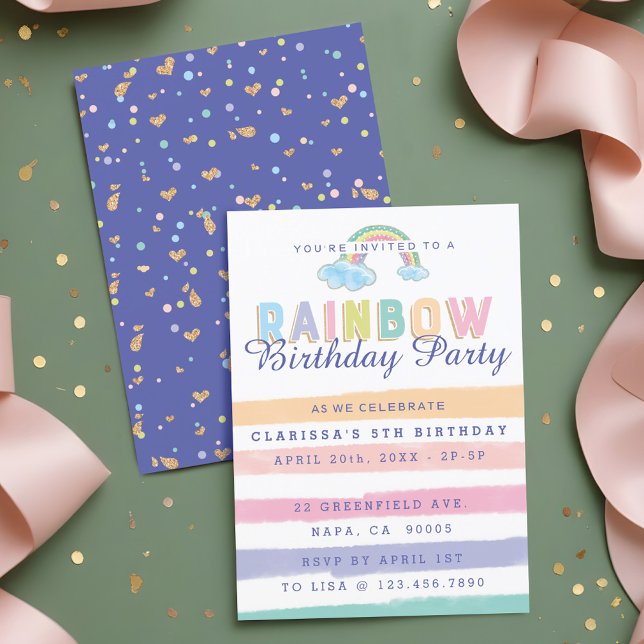 Watercolor Rainbow Stripes Convite Aniversário (Watercolor Rainbow Stripes Birthday Invitation)