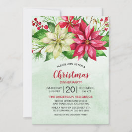 Watercolor Red White Poinsettia Floral Natal