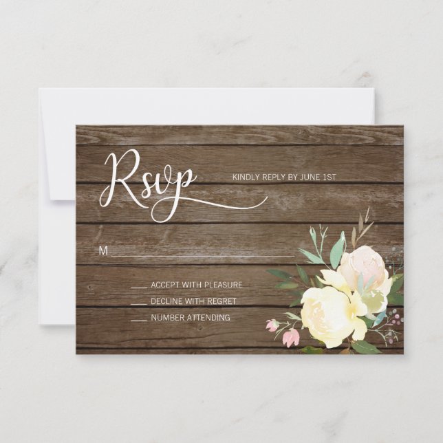 Watercolor Rustic Pink Beige Floral Weding RSVP (Frente)