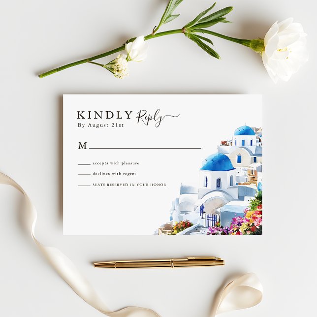 Watercolor Santorini  Destination Wedding RSVP (Criador carregado)