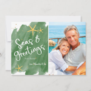 Watercolor Seas & Saudações Cartão Verde de Férias