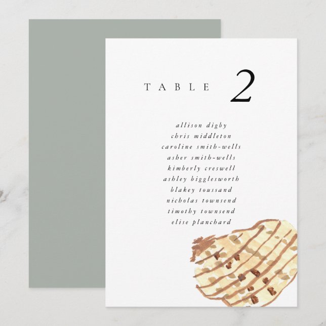 Watercolor Seashell Beach 5x7" Wedding Seat Chart (Frente/Verso)