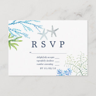 Watercolor Seaweed Beach Themed Weding RSVP