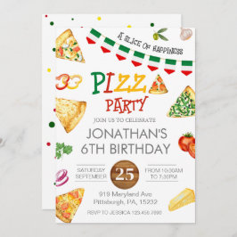 Watercolor Slice Kids Pizza Party Birthday Convite