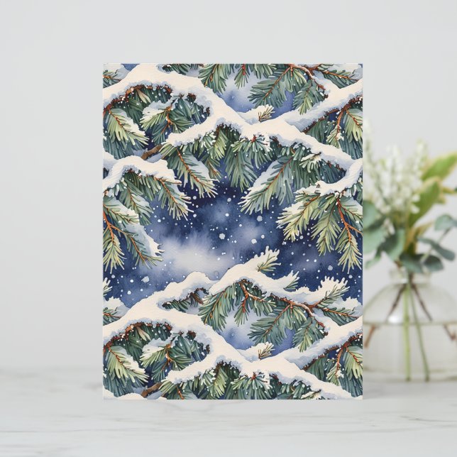 Watercolor Snow-Covered Pines Scrapbook Paper (Em pé/Frente)